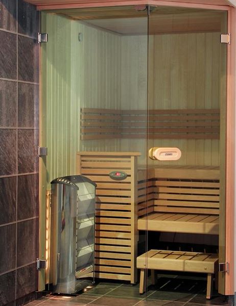 Special sauna (tailor made) with double door set-up inside an exclusive Hotel