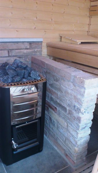 Precut sauna with woodburning stove