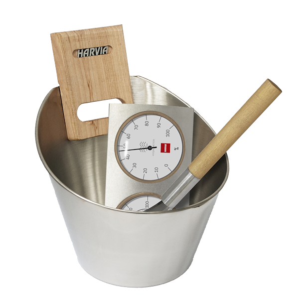 Set accessori sauna in acciaio inox lucido