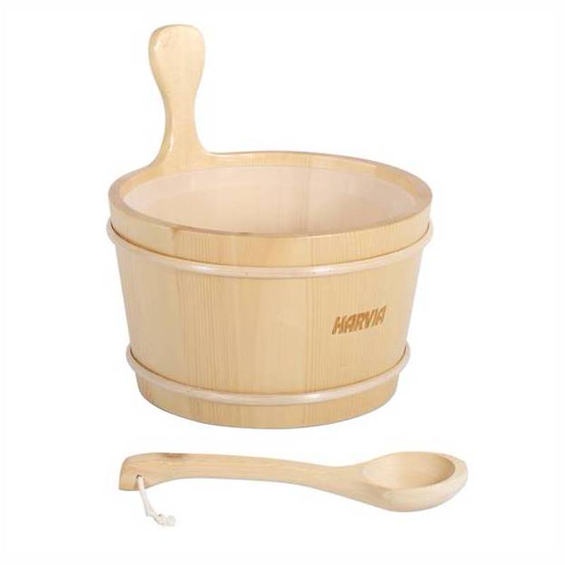 Secchio legno 7 L. e mestolo legno 48 cm.