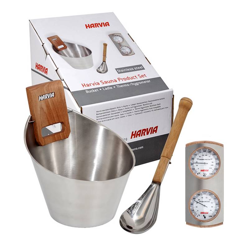 Set accessori sauna in acciaio inox lucido